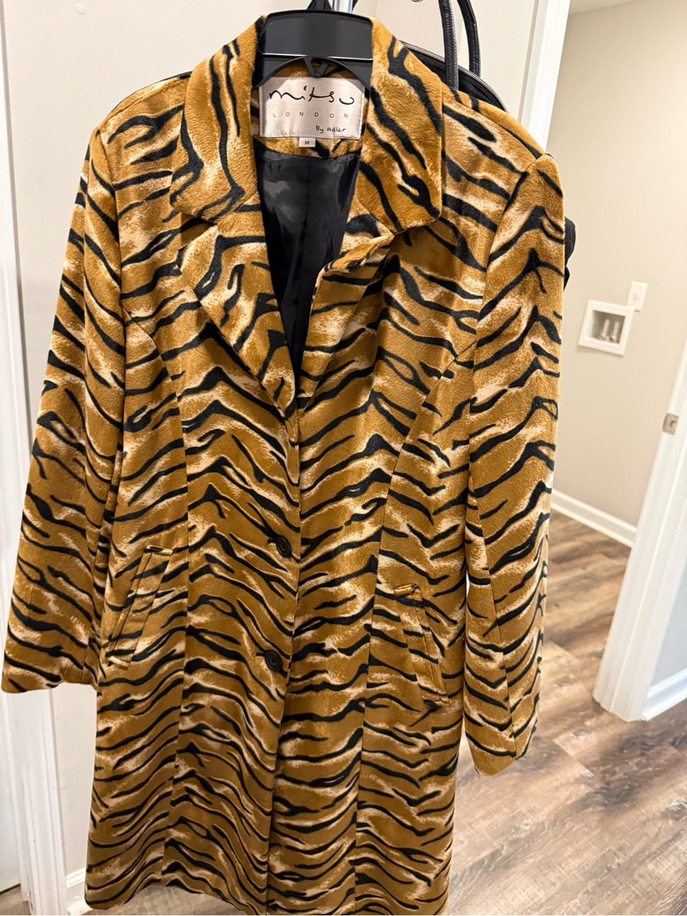 Vintage Mitsu by Adler London Women's Gold Tiger-Print Pea Coat Medium